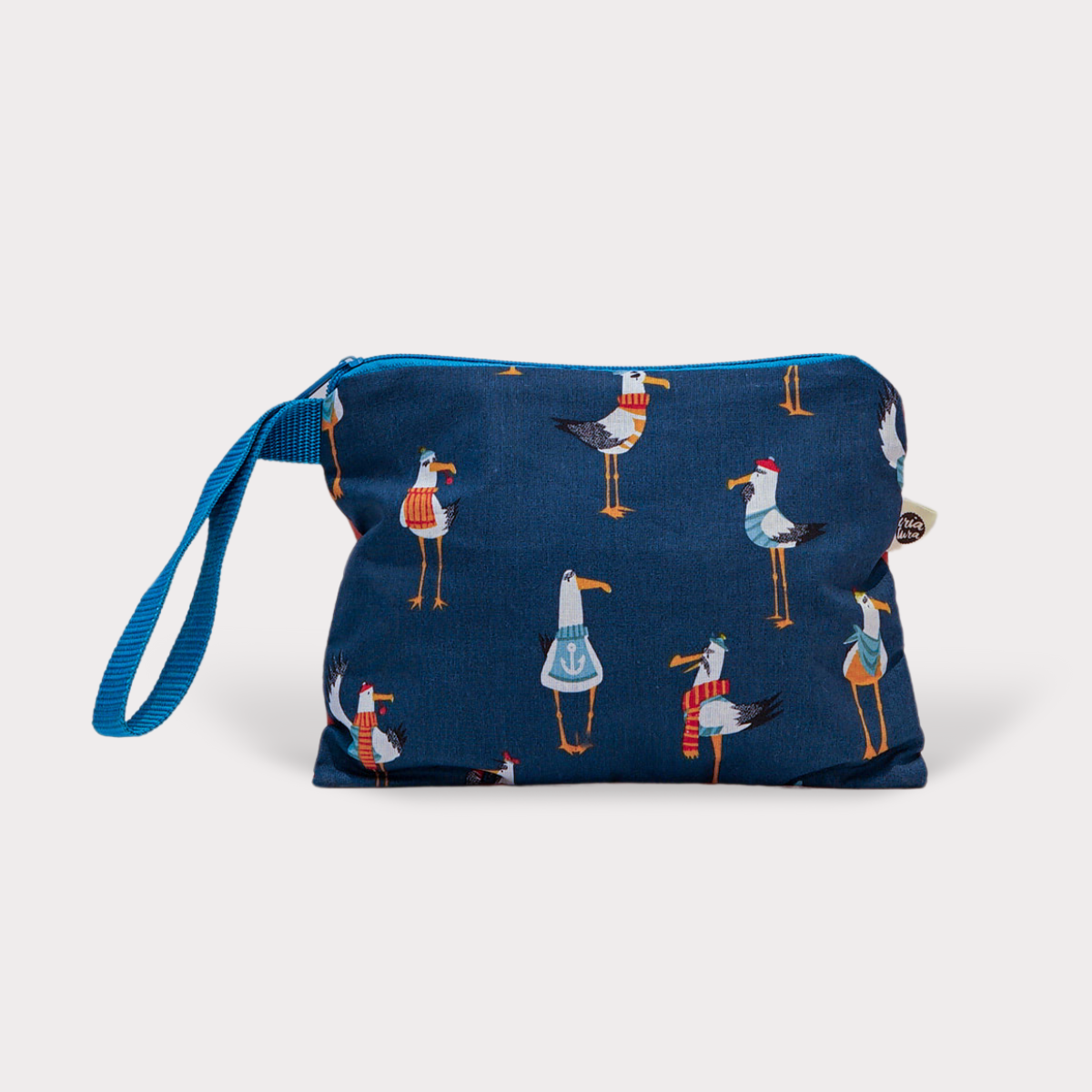 Large Pouch . Crazy Seagulls. Fabric