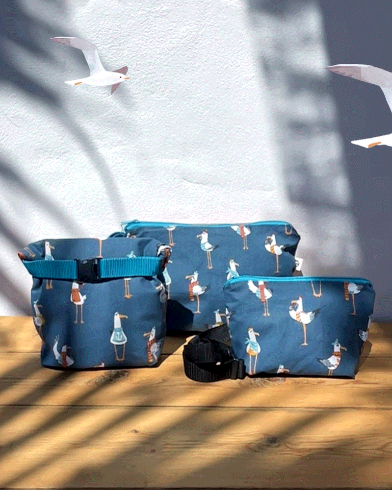 Small Hip Bag .  Crazy Seagulls . Fabric
